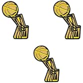 Iron On Basketball Trophy Patch, Gold, 2.5&rdquo;x2&rdquo;, 3-Pack | Three matching embroidered trophy motifs for basketball-themed shirts, bags and DIY projects
