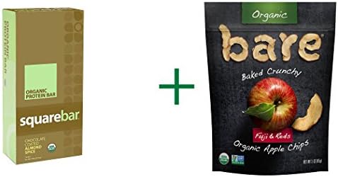 Squarebar Organic Protein Bar Chocolate Coated Almond Spice -- 12 Bars, Bare Organic Baked Crunchy Apple Chips Gluten Free Fuji &amp; Reds -- 3 oz