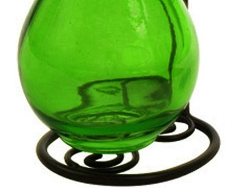 Glass Oil and Vinegar Dispenser or Dish Soap Bottle, Olive Oil Gift Set G207FR Lime Green Raindrop Style 8 oz. Bottle. Glass Bottle with Stainless Steel Pour Spout, Cork and Black Metal Stand