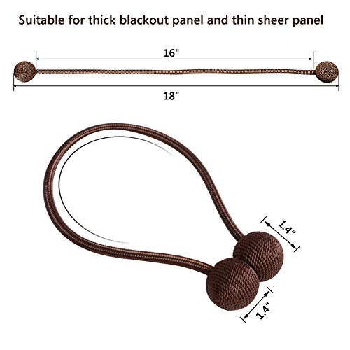LED Bright Life 6 Pack Magnetic Curtain Tiebacks,The Most Convenient Woven Texture Rope Drape Tie Backs, Decorative Holdback Holder for Window Sheer Blackout Home Office,16 Inch (6 Pack-Chocolate) - Thumbnail 6