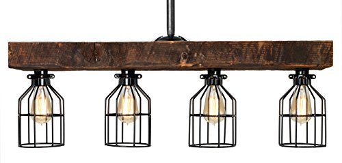 Farmhouse Lighting-Reclaimed Wood from Early-1900s-Rustic Lighting for Kitchen Island Lighting, Dining Room, Bar, Industrial, and Billiard Table-Wooden Light with Edison Cages