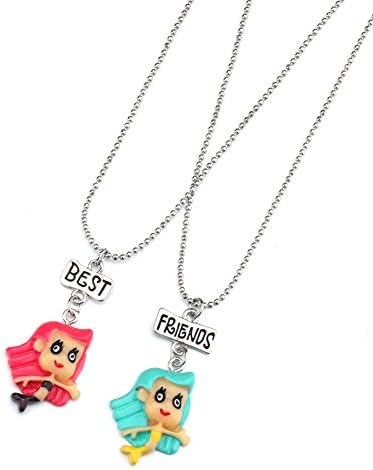 SKEINS 2 Pcs Best Friends BFF Hose Unicorn Pendant Friendship Necklace Women Kids Girl Cartoon Gift (Mermaid A)