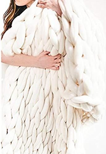 Chunky Giant Knit Thick Yarn Blanket Bulky Knit, Extreme Knitting Knitted Pet Bed Chair Sofa Yoga Mat Rug (40 x 60 inches- Standard Blanket, Cream)