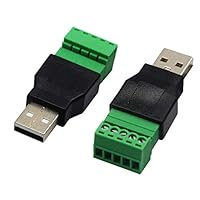 zdyCGTime USB 2.0 A Screw Terminal Block Connector USB 2.0 A Male Plug to 5 Pin/Way Female Bolt Screw Shield terminals Pluggable Type Adapter Connector Converter 300V 8A(2Pack) (Male)