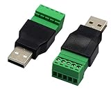 zdyCGTime USB 2.0 A Screw Terminal Block Connector USB 2.0 A Male Plug to 5 Pin/Way Female Bolt Screw Shield terminals Pluggable Type Adapter Connector Converter 300V 8A(2Pack) (Male)