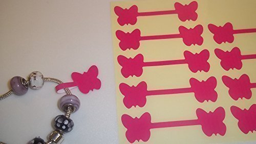 200 Large Strong Pink Butterfly Shaped Jewellery Price Labels/Price Stickers/Dumbell Shaped Labels