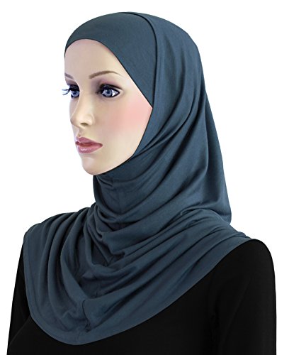 Cotton Hijab 2 piece Amira Set Easy Instant Pull-On Hood & Tube Cap (Slate Blue)