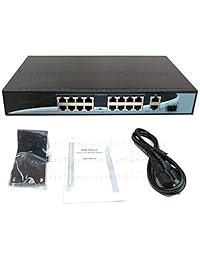 USG 300W 19 Puerto Gigabit 1000Mbps Uplink Power over Ethernet Network Switch : 16x 15.4W PoE + 2x RJ45 + 1x SFP Fibra Uplink Puertos : IEEE 802.3af, Plug & Play, 330ft Transmission, Internal Power Supply