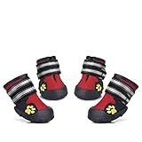 Waterproof Pet Boots for Medium to Large Dogs Labrador Husky Shoes 4 Pcs (Red, Size 8)
