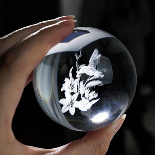 FUTUREPLUSX Crystal Ball with Stand, 3D Hummingbird Crystal Ball Glass Sphere for Home Weeding Decor 2.4\