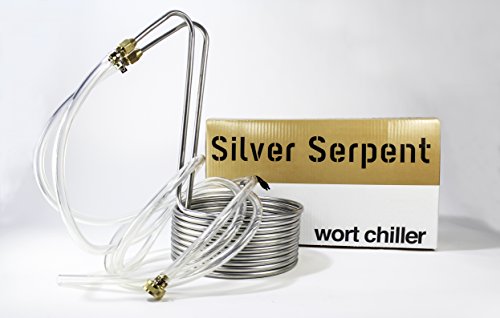 Click Here to See More Images Silver Serpent Stainless Steel Home Brewing Immersion Wort Chiller - 25 FT Stainless Steel Coil with Vinyl Tubing and Connections