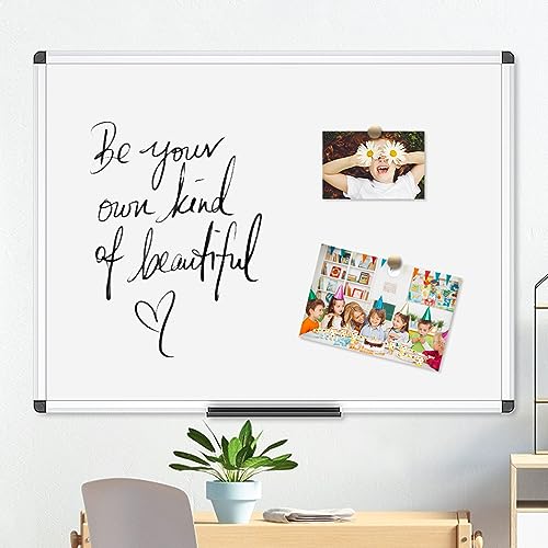 VIZ-PRO Magnetic Whiteboard 60 x 45 cm, Dry Erase White Board with Pen Tray, Silver Aluminium Frame, Dry Wipe Writing Board for Office, Home & School