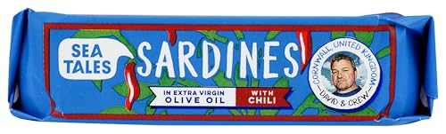 SEA TALES SARDINES IN OLIVE OIL WITH CHILI, 4.2 OZ