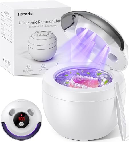 Ultrasonic Retainer Cleaner Machine, 45kHz Deep Gentle Dental Cleaning Pod with 304 Stainless Steel Tank, 4 Cleaning Modes for Aligners, Dentures, Mouth Guards, Night Guards, Toothbrush Heads