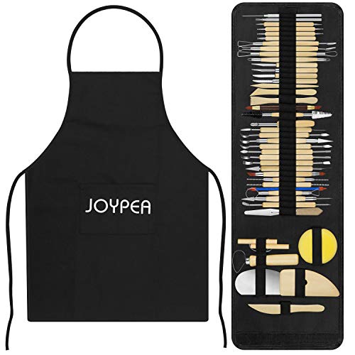Pottery and Clay Sculpting Tools Double Sided Tool Set Sturdy Toolkit 42 Pcs for Polymer Clay Tools for Carving and Chipping Sculpting Tool Set for Beginner Carrying Case Artist Apron Cloth