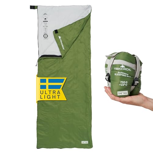 Trinordic 700g Ultraleicht Deckenschlafsack – mit Anti-Klemm-Reißverschluss – Kompakte Schlafsack Sommer für Erwachsene – Outdoor Wandern, Rucksackrei