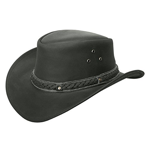 COV-VER Crushable Black Leather Australian Hat Small