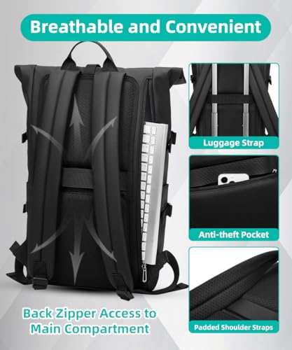 GYakeog Rolltop Backpack Waterproof for Men and Women 33L Large Bicycle Backpack 15 Inch Laptop Backpack Lightweight Perfect for Work School Travel and Outdoor Activities Black