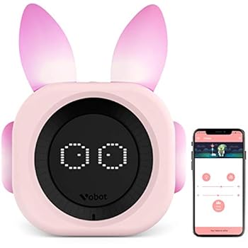 VOBOT Bunny Kids/Toddlers Smart Sleep Trainer with Amazon Alexa, Alarm Clock Including Night Lights and Sleep Sounds Customizable Sleep Training Program by Smartphone App - Bright Pink ...