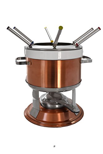 Set 11pc Copper & Stainless Steel 3-in-1 Double Broiler Fondue Pot with Forks