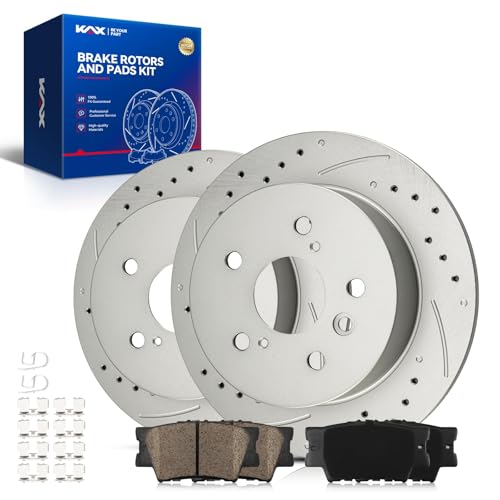 KAX Rear Brake Kit, Drilled and Slotted Brake Rotors, Ceramic Brake Pads | Fits…