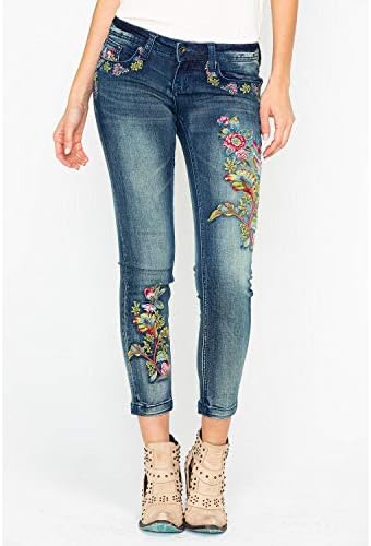 Grace in LA Women's in Floral Embroidered Skinny Jeans - Jnw61278