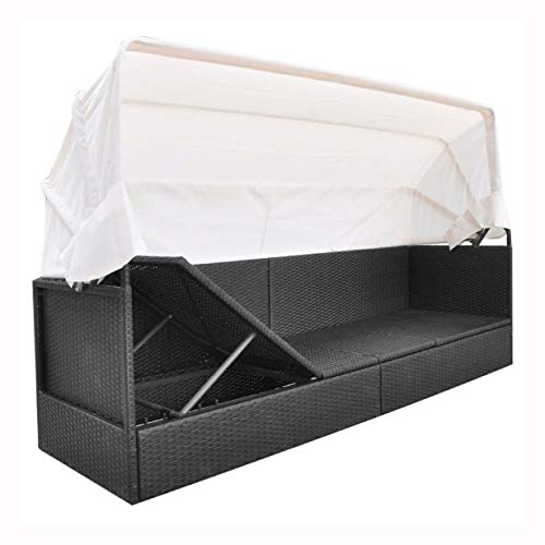 Sunlounger, Outdoor Sofa with Canopy Poly Rattan Black
