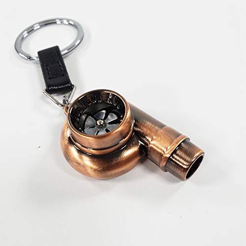 Ispeedytech 2Pcs Spinning Turbo Keychain,Make Whistle Sound,Auto Part Model Metal Keychain/Key Ring/Holder Set (Bronze Color)