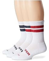 Starter Men's 3-Pack Mid-Calf Striped Crew Socks, Amazon Exclusive, White, Medium (Shoe Size 6-8.5)