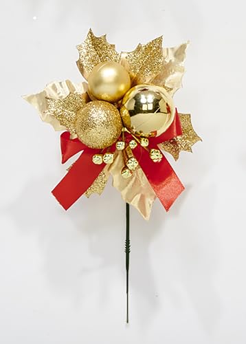 Worth Imports 7" Christmas Ball Berry Leaves Pick, Gold, Set of 12