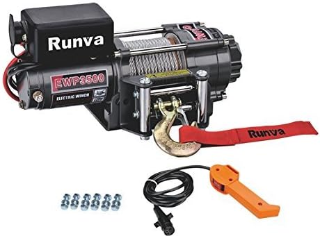 RUNVA DC Electric Winch with Mounting Plate, Handheld Remote, Roller Fairlead for Jeeps, Suvs, Atvs, 3500lbs, 1588kg, 12V