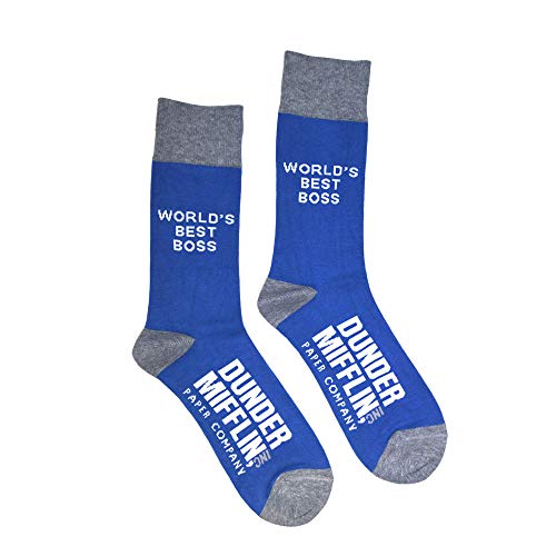 The Office World's Best Boss Michael Scott Dunder Mifflin Knit Dress Socks - Blue and Grey, One Size Fits All