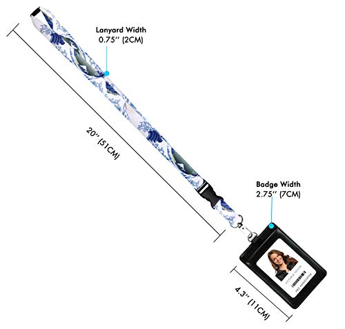 Hokusai the Great Wave Print Lanyard with PU Leather ID Badge Holder Wallet with 3 Card Pockets, Safety Breakaway Clip. Gift of Carabiner Keychain Flashlight. Lanyard for Cruise or Work. - Thumbnail 3