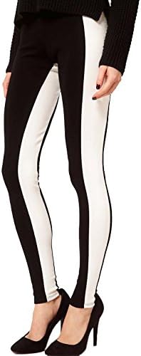 HaboZoo Women Black White Hitcolor Vertical Striped Leggings Pencil Pants L