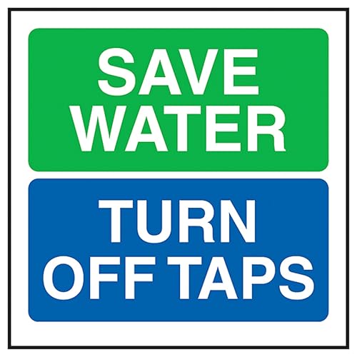 V Safety Save Water Turn Off Taps 100 x 100 mm - Self Adhesive Vinyl - Aluminium Effect Safety Sign