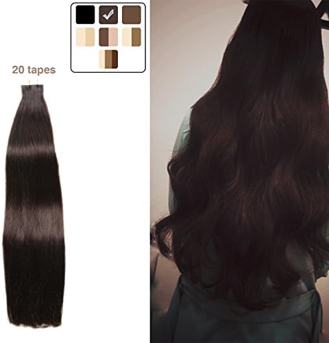 Tape in Hair Extensions Remy Human Hair Double Side Skin Weft with 20 Pcs, 2oz per piece, 16 inch-Dark Brown