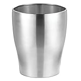mDesign Modern Round Metal Small Trash Can Wastebasket, Garbage Container Bin for Storing and Holding Waste in Bathroom, Kitchen, Home Office, Craft Room, Laundry Room - Stainless Steel - Polished