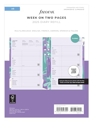 A5 Illustrated Floral Week on two pages Diary and Fill 2025