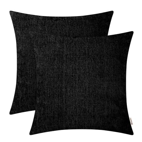 BRAWARM Pack of 2, Chenille Throw Pillow Covers 45cm x 45cm, Black Chenille Cushion Cover Pillowcase Shells, Decorative Couch Pillows for Living Room Car Sofa Chair โ image 1