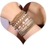 Sither 10Pcs Gold Beads Bracelets Pack for Women Pearls Stackable Stretch Bracelets Jewelry Set for Halloween Christmas Gift