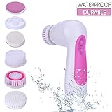 MOSCHOW 6-in-1 Facial Cleansing Brush with Case, Waterproof Face Brush with 6 Brush Heads and a Protective Travel Case for Deep Cleansing, Gentle Exfoliating and Removing Blackhead (Battery Operated)