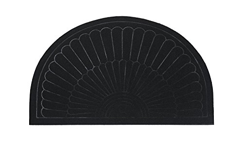 Half Round Door Mat Entrance Rug Floor Mats, Waterproof Floor Mat Shoes Scraper Doormat, 18''x30'' Patio Rug Dirt Debris Mud Trapper Out Door Mat Low Profile Washable Carpet (Black)