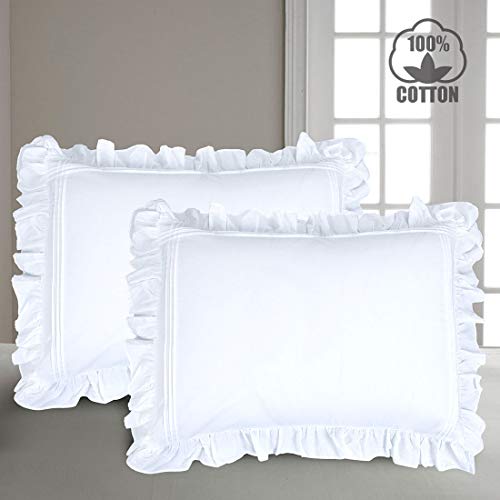 YINFUNG Ruffled Pillow Shams King White Shabby Chic Set of 2 Farmhouse Pillowcases Country French Rustic Pretty Cute Vintage Victorian Princess Frilly Lace Pillow Cover Cotton 20x36