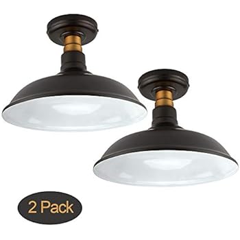 Set of 2 Vintage Semi Flush Mount Ceiling Light, Oil Rubbed Bronze/Antique Brass Finish,Industrial Ceiling Lamp Fixture Suitable for Bedroom Living Room Hallway,E26 Medium Base