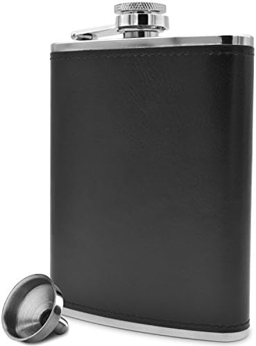 Future Hydrate Premium 8 Oz Black Soft Touch Leather Wrap Outdoor Adventure - Leak Proof - Flask 304 Stainless Steel Liquor Hip Flask by Includes Free Bonus Funnel (Black Faux Leather Wrap, 8oz)