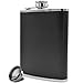 Premium 8 Oz Black Soft Touch Leather Wrap Outdoor Adventure - Leak Proof - Flask 304 Stainless Steel Liquor Hip Flasks - Includes Free Bonus Funnel (Black Faux Leather Wrap, 8oz)