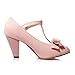 Susanny Women's Chic Sweet Round Toe T-Strap Bows Adorable Buckle High Cone Heel Mary Janes Dress Pink Pumps 8 B (M) US