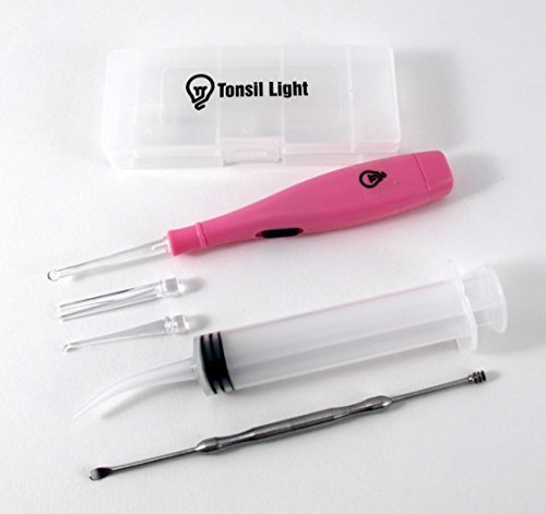 Tonsil Light (Pink) - Tonsil Stone Remover + Irrigation Syringe + Premium Stainless Steel Tool