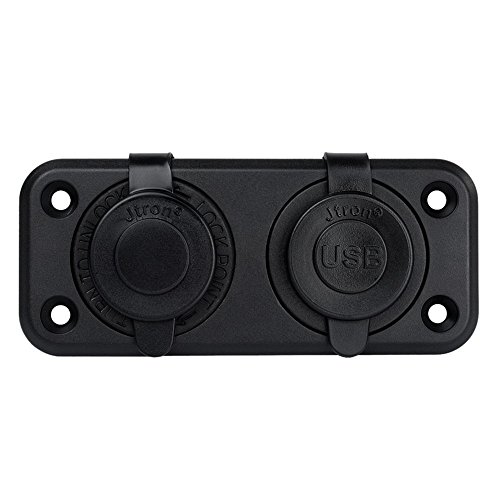 Jtron 1-Socket Cigarette Lighter Power Adapter DC Outlet Splitter 2.1A Waterproof Dual USB Slot Socket for RV Car Boat iPhone X/8/7/6s/6 Plus, iPad,Samsung Galaxy S6/S6 Edge and More (Black)
