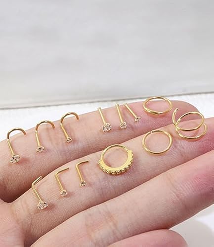 32 PCS CZ Nose Hoop Rings - L-Shaped 20G Surgical Steel Studs With Cubic Zirconia 2 thumbnail image